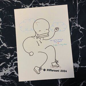 Original PEP IN MY STEP cute happy skull inspirational quote poster drawing